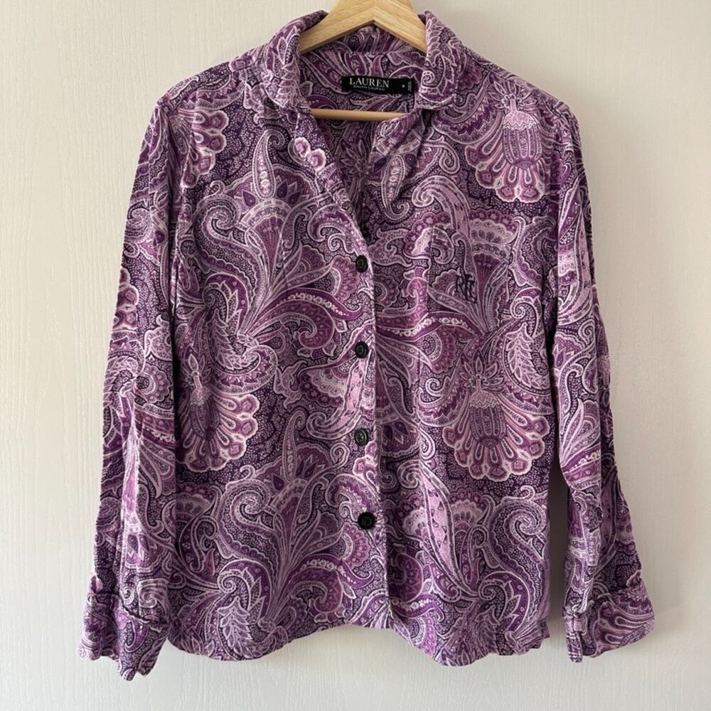 Lauren Ralph Lauren Black Label Medium Pajama Top Purple Paisley‎ Button Up
